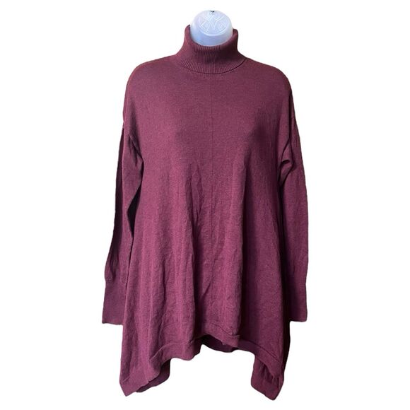 Turtleneck  Sweater Tunic Wool Blend Sharkbite Hem Sz S Lagenlook Goblincore - Picture 1 of 9